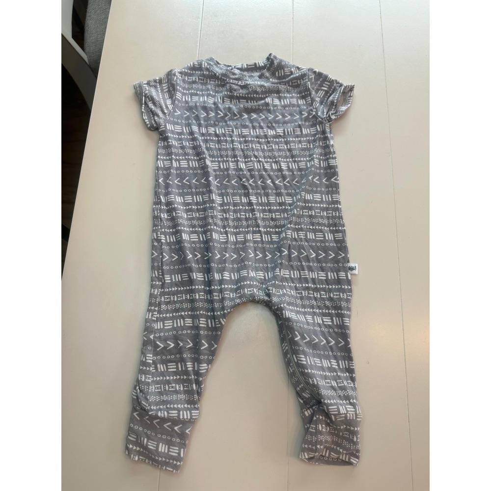 One Kind Clothing Co Romper Kids 3-6M Grey Good Bamboo Tribal Zip One-Piece